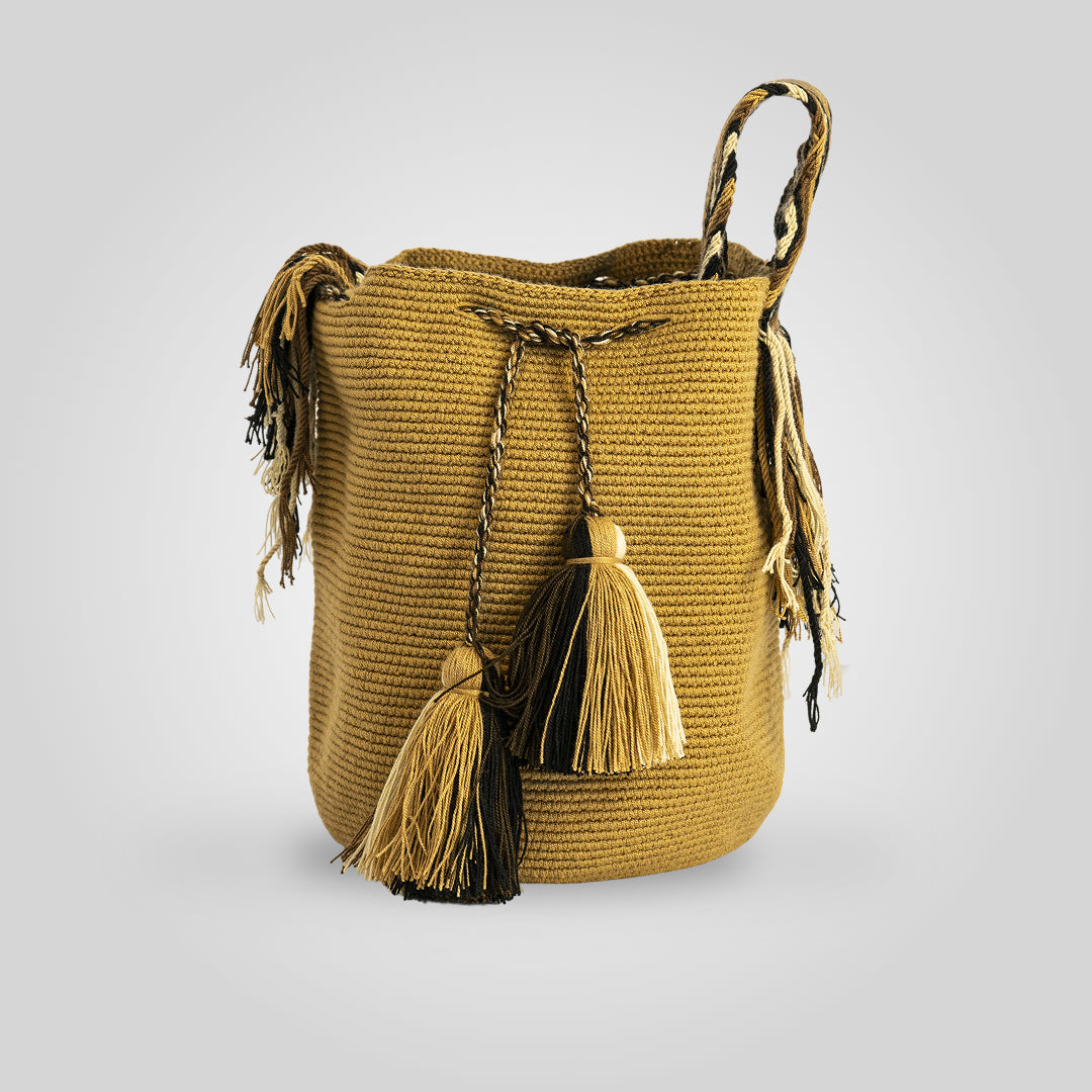 Mochila Grande Wayuu Unicolor Caqui "Jasai" C10