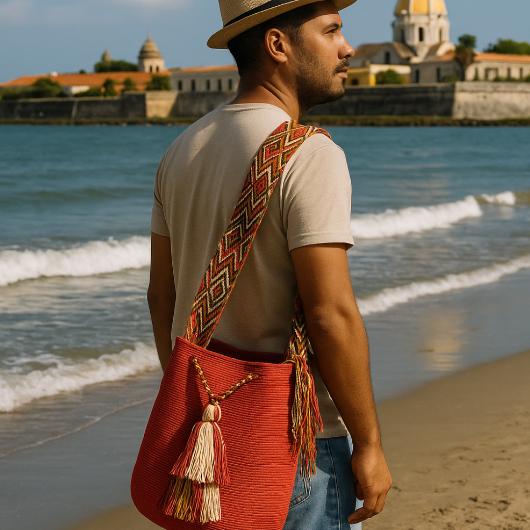 Mochila Wayuu Mediana  Unicolor Rojo Tierra  "Süna kasa" B7