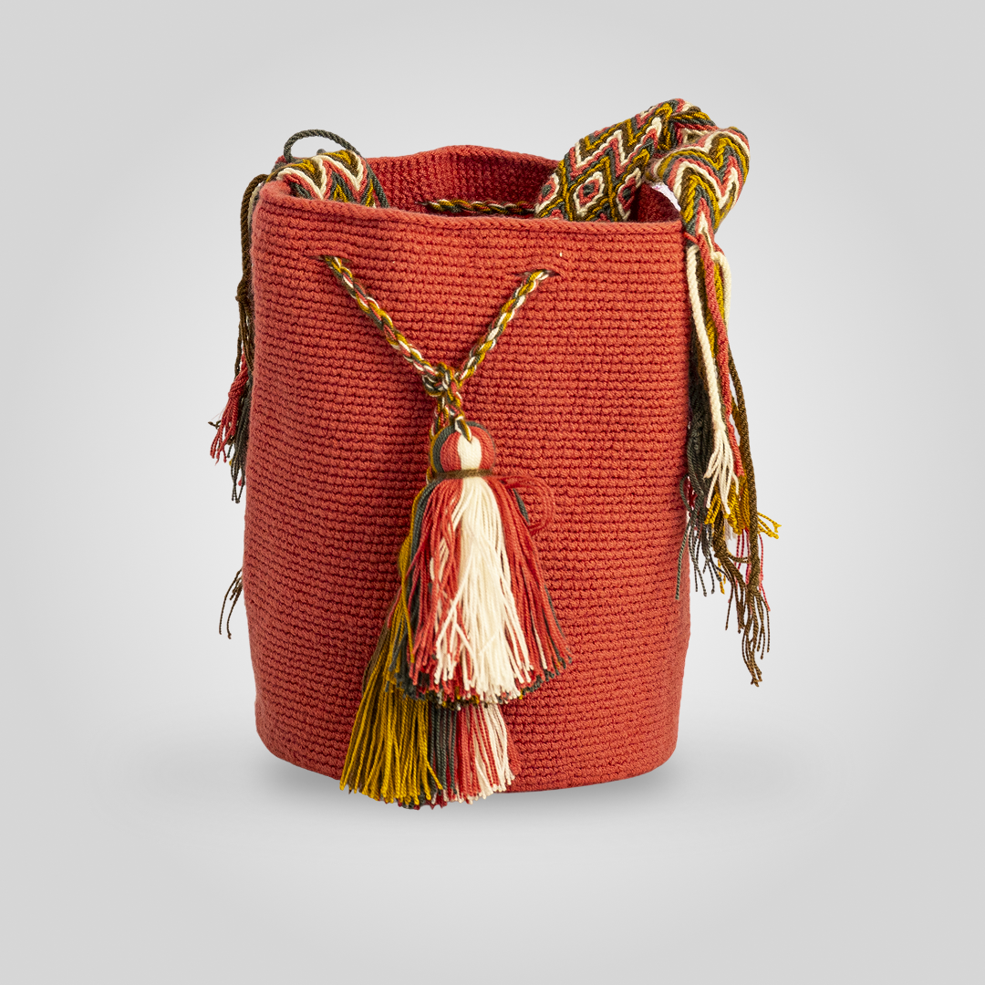Mochila Wayuu Mediana  Unicolor Rojo Tierra  "Süna kasa" B7