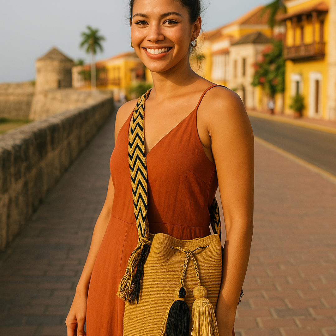 Mochila Grande Wayuu Unicolor Caqui "Jasai" C10