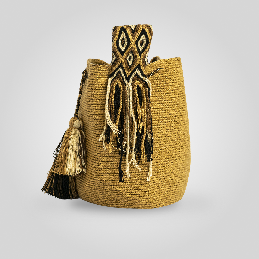 Mochila Grande Wayuu Unicolor Caqui "Jasai" C10
