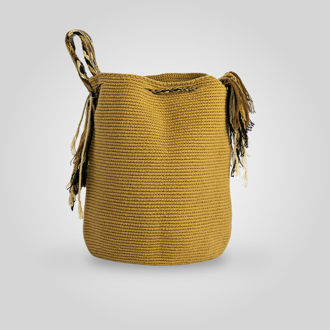 Mochila Grande Wayuu Unicolor Caqui "Jasai" C10