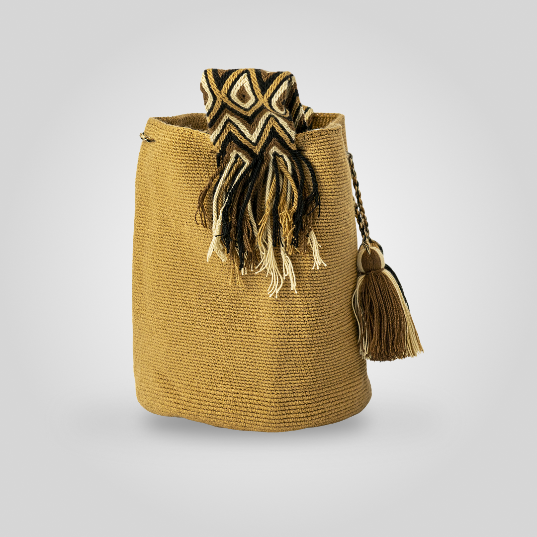 Mochila Grande Wayuu Unicolor Caqui "Jasai" C10